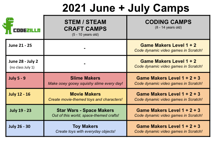 2021 June + July Camps